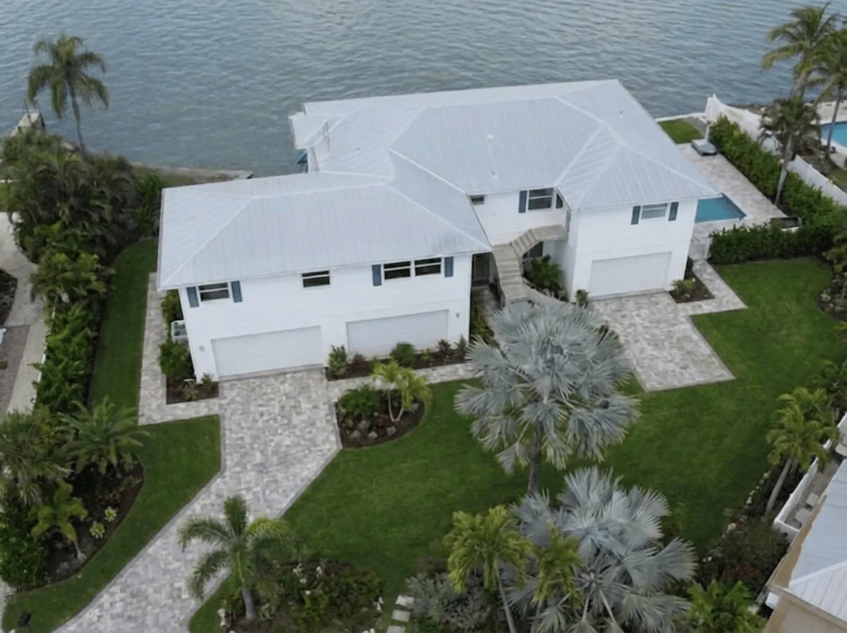 Aerial view of a remodeled waterfront home in Southwest Florida